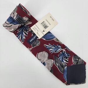 VTG Halston III Burgundy w/Blue Gray Florals Italian Silk USA Tie 59x3.5 NWT